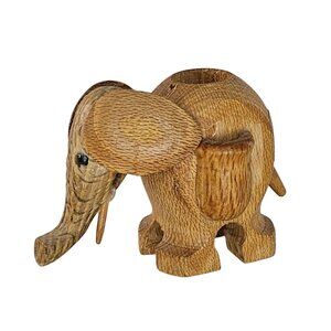 Vintage Papel Handcrafted Elephant Wood Figurine Toothpick Holde Taiwan MCM